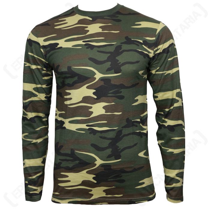 Woodland Camo Long Sleeved T-Shirt - Epic Militaria